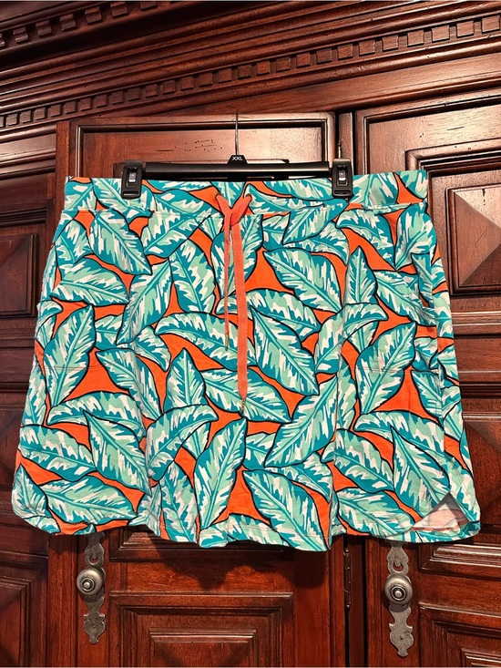 crown & ivy Dresses & Skirts - 2X Cozy KNIT Vibrant Tropical Leaf Print Skirt with shorts SKORT - Orange & Teal
